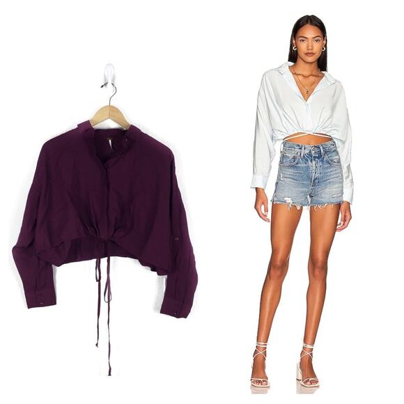 Young Fabulous & Broke Tops - NWT YFB Young Fabulous & Broke Julep Burgundy Satin Crop Oversized Tie Top Small